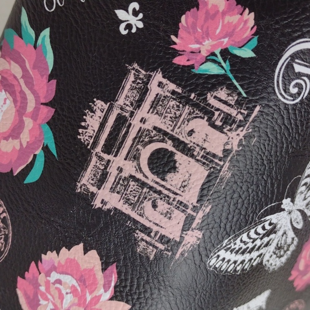 Emma & Chloe Black & Pink Floral & Paris Themed Women's Make-up Bag NWT - Picture 12 of 13